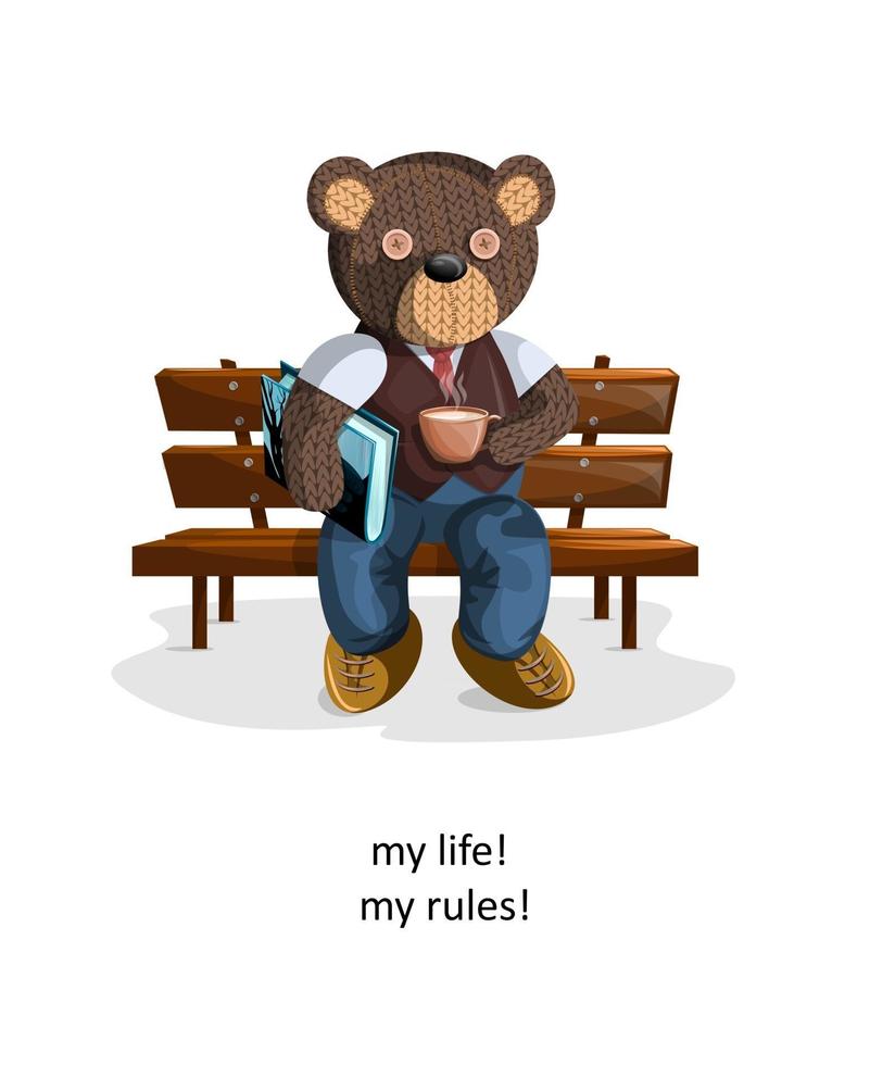 Vector image of a soft toy bear depicted alive with a hint of humanity
