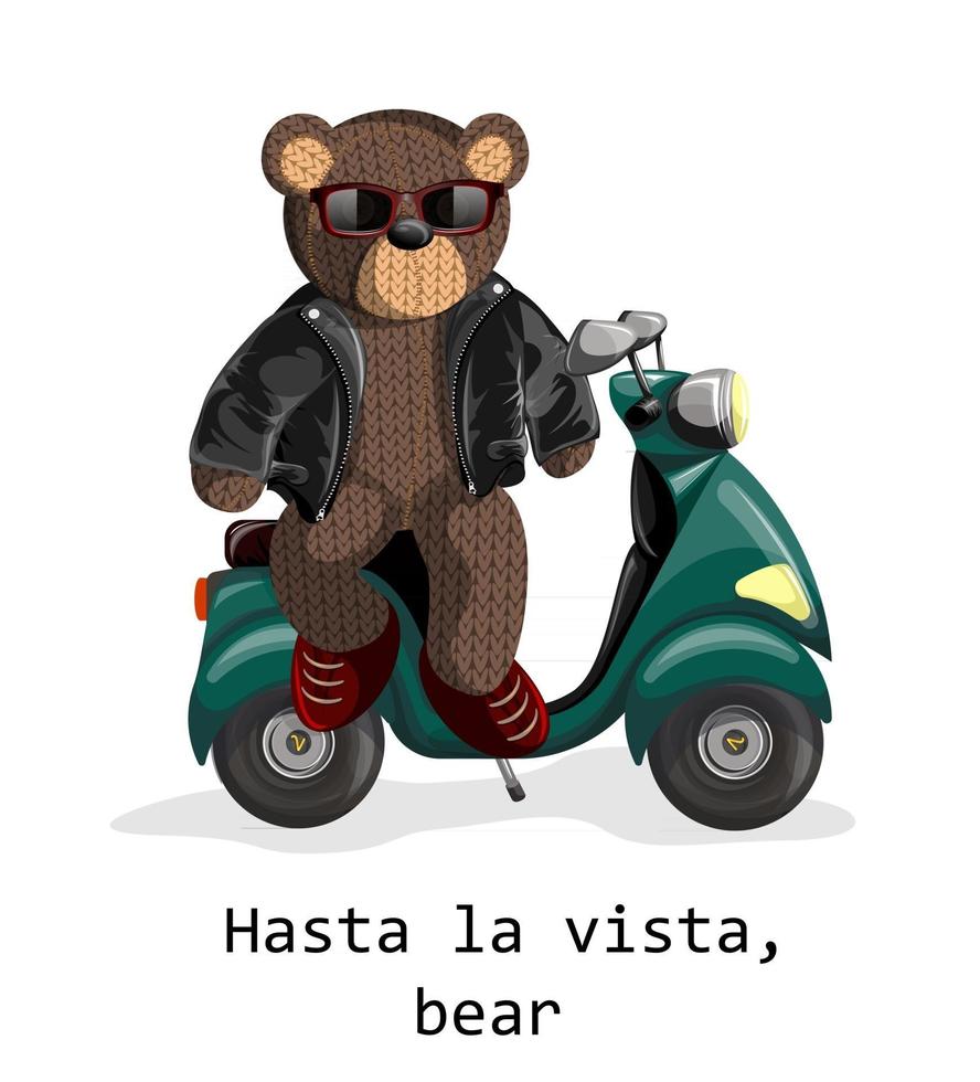 imagen vectorial de un oso de juguete en un scooter eléctrico vector