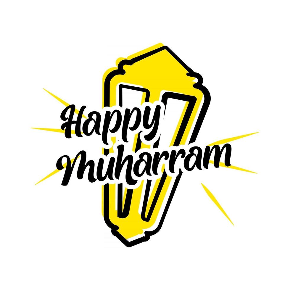 text happy muharram label simple vector
