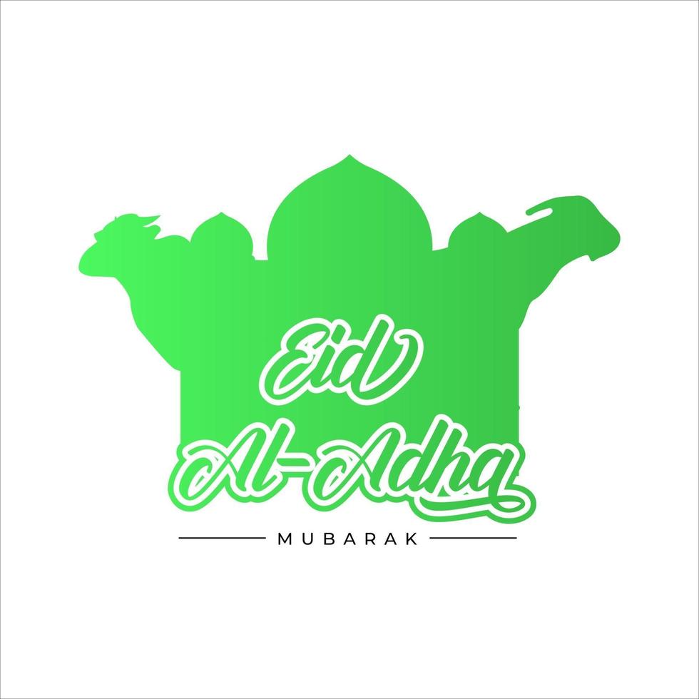 label text eid al adha with mosque silhouette vector