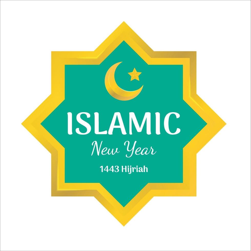 label greeting islamic new year in green gold vector