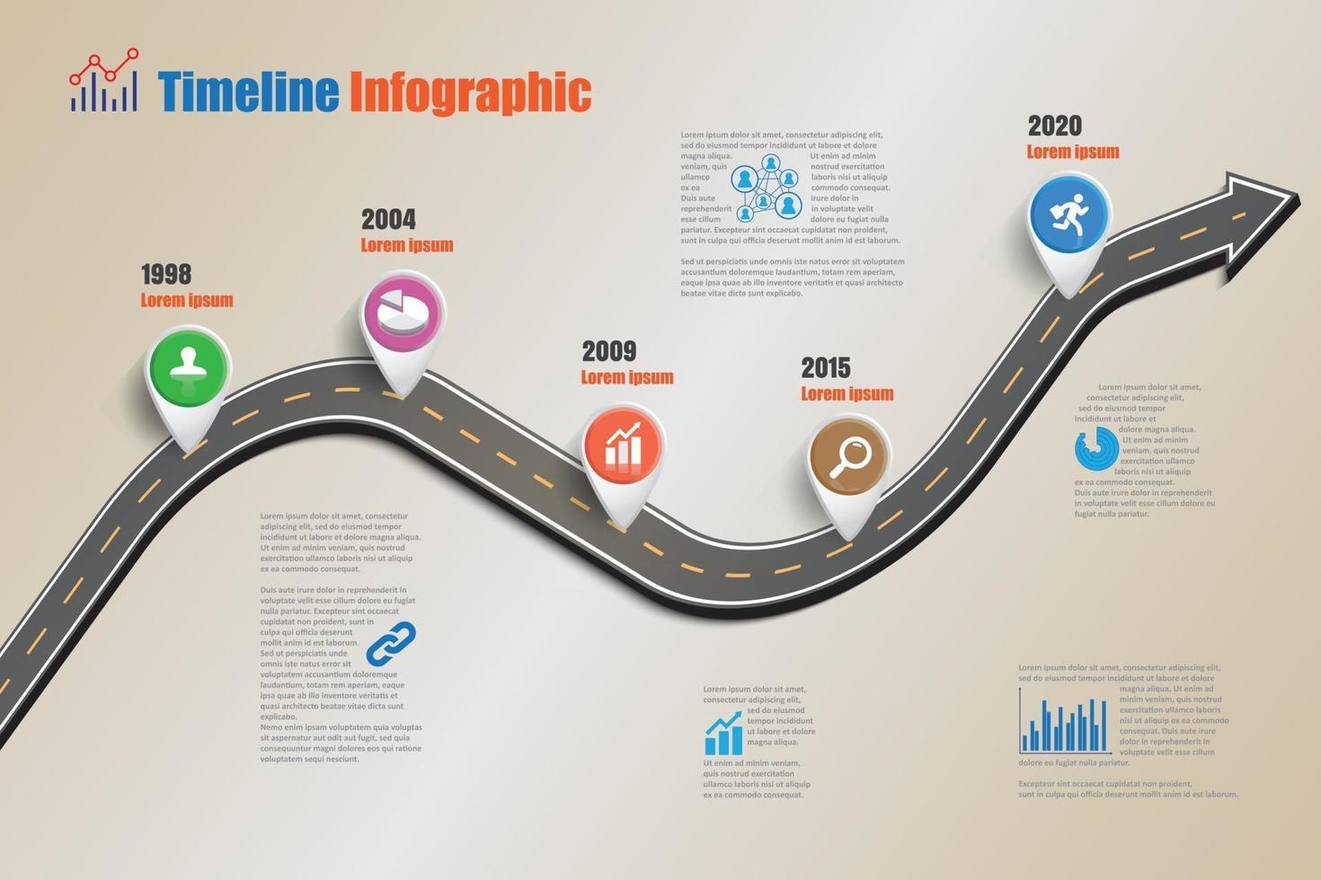 Ilustración de vector de plantilla de infografía de línea de tiempo de hoja de ruta empresarial