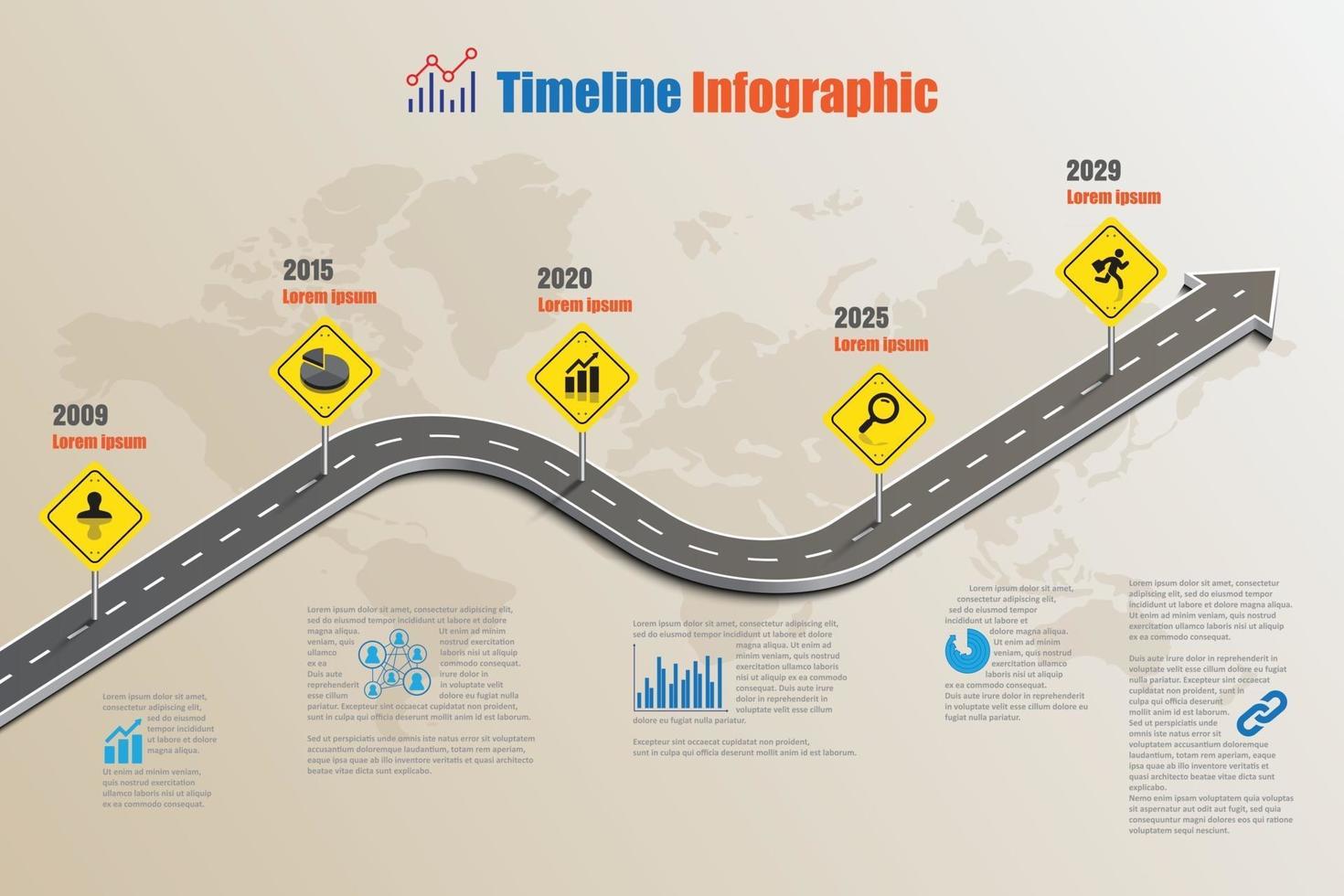 Ilustración de vector de plantilla de infografía de línea de tiempo de hoja de ruta empresarial