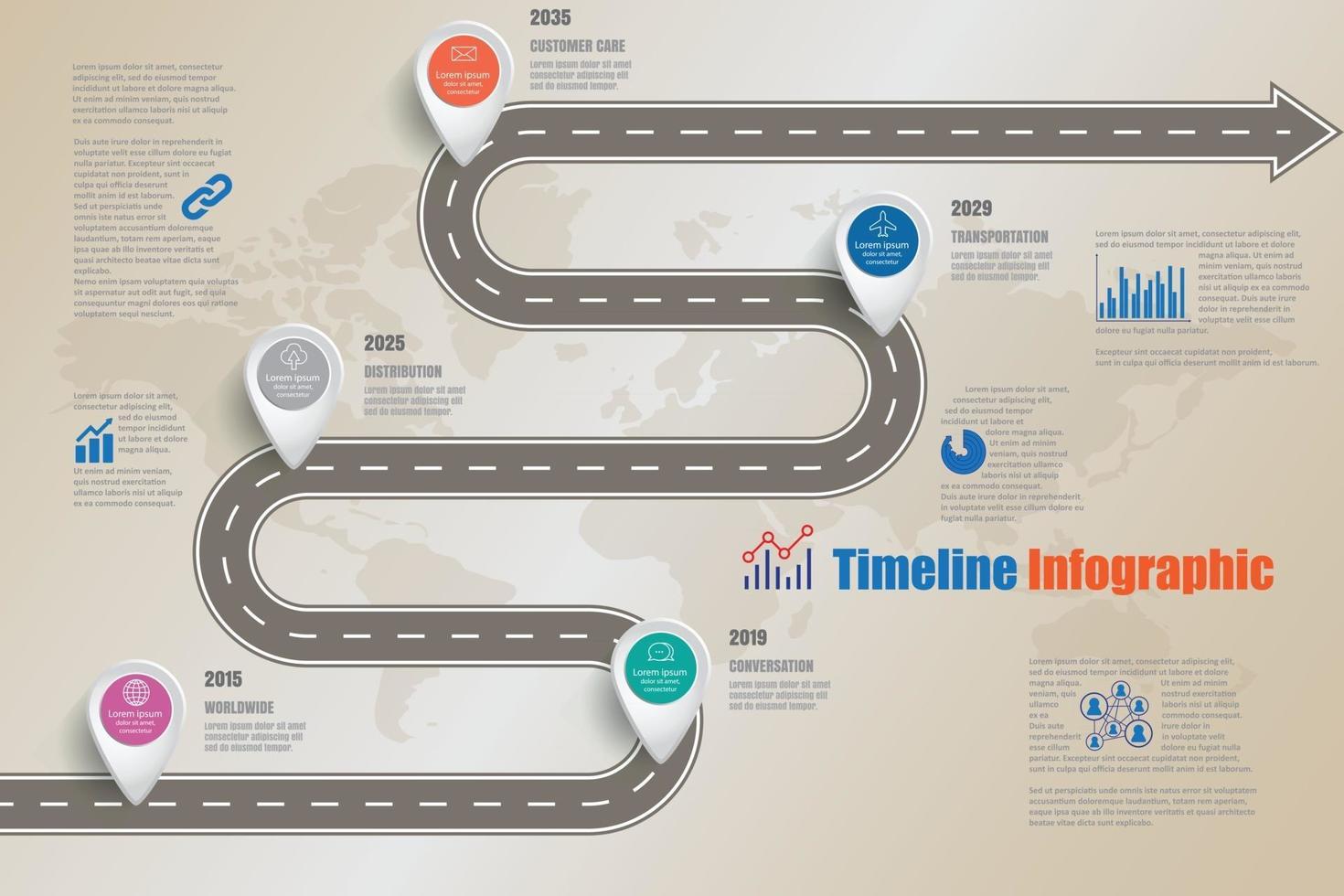 Ilustración de vector de plantilla de infografía de línea de tiempo de hoja de ruta empresarial