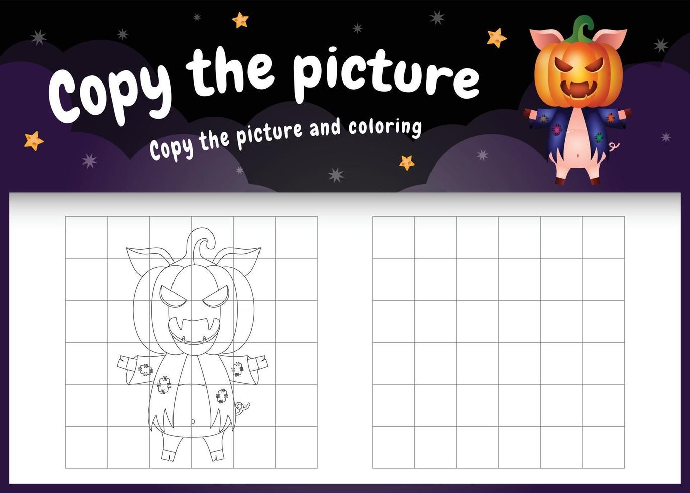 copy the picture kids game and coloring page with a cute pig vector