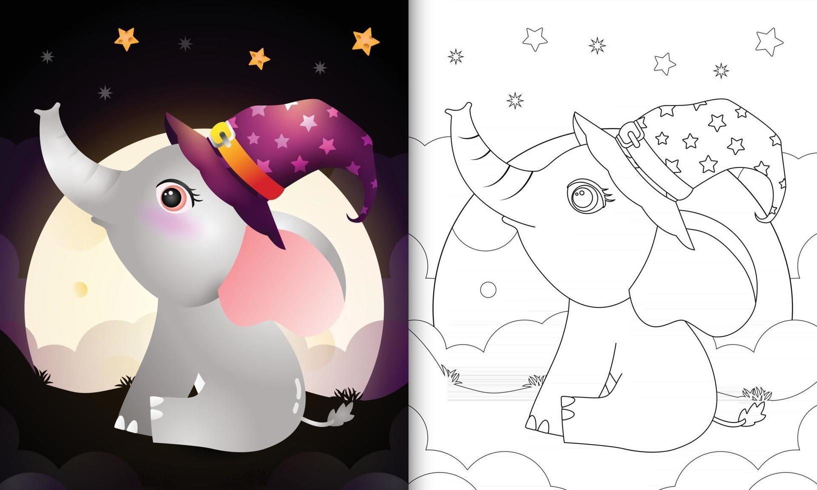 coloring book with a cute cartoon halloween witch elephant vector