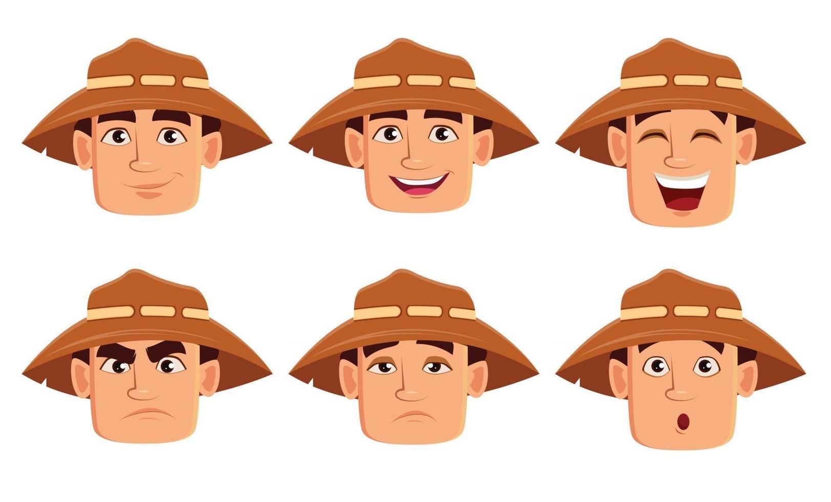 Face expressions of farmer in hat vector