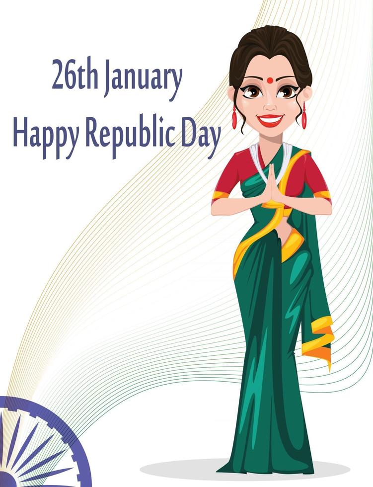 tarjeta de felicitación del día de la república india con mujer hermosa vector