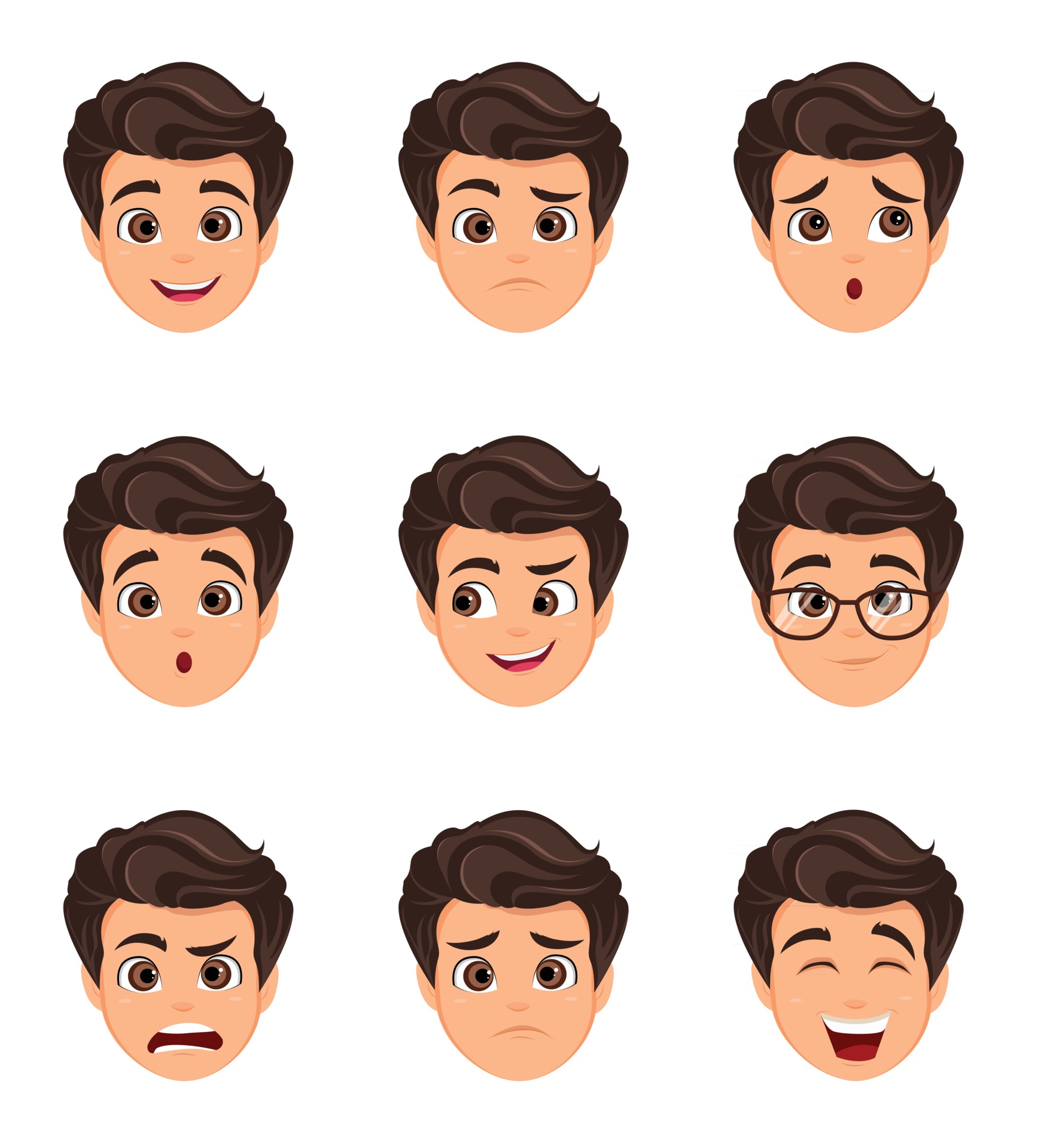 Male Emotions Set Facial Expression Cartoon Character 2975801 Vector Art At Vecteezy