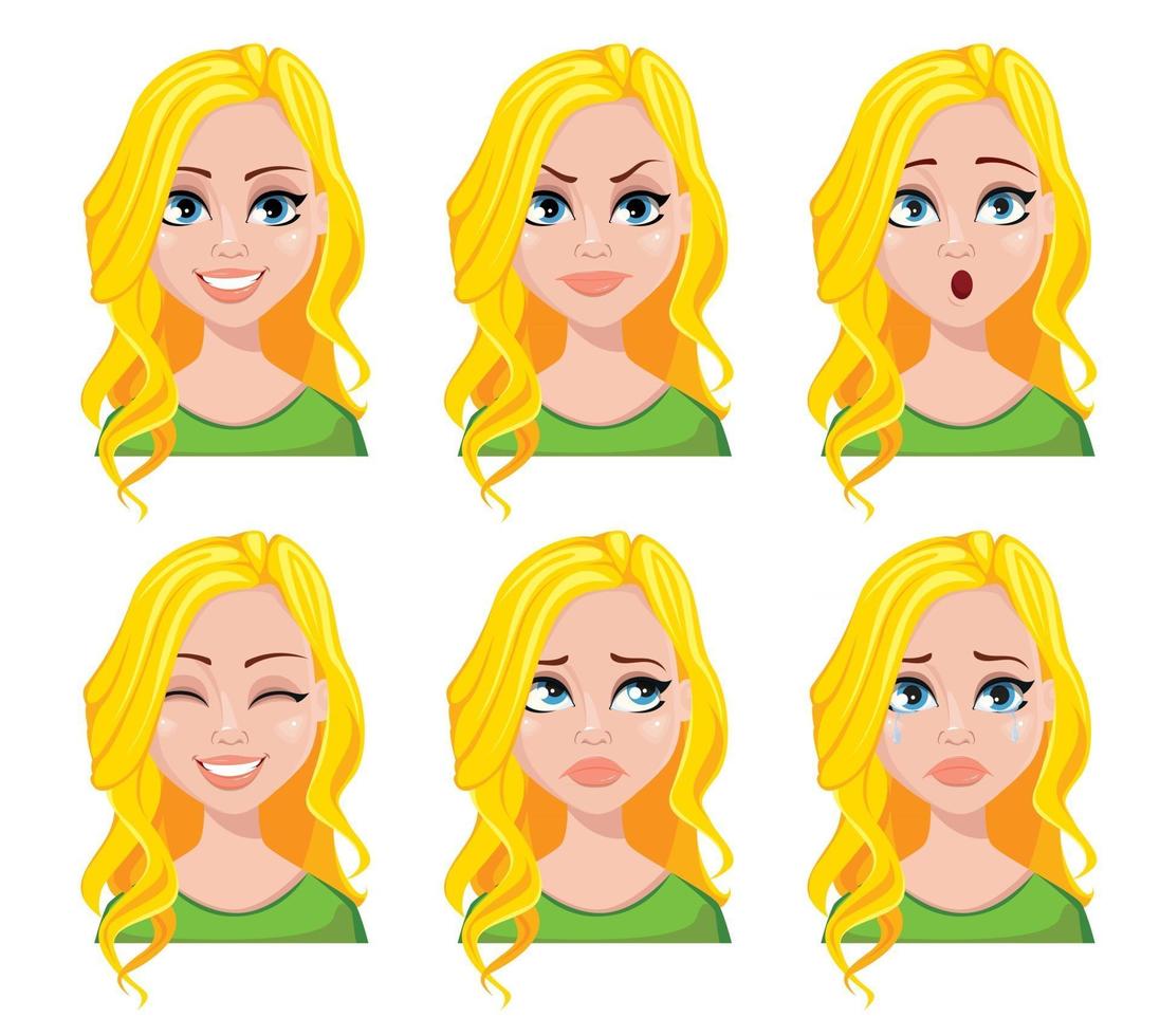 expresiones faciales de mujer estudiante vector