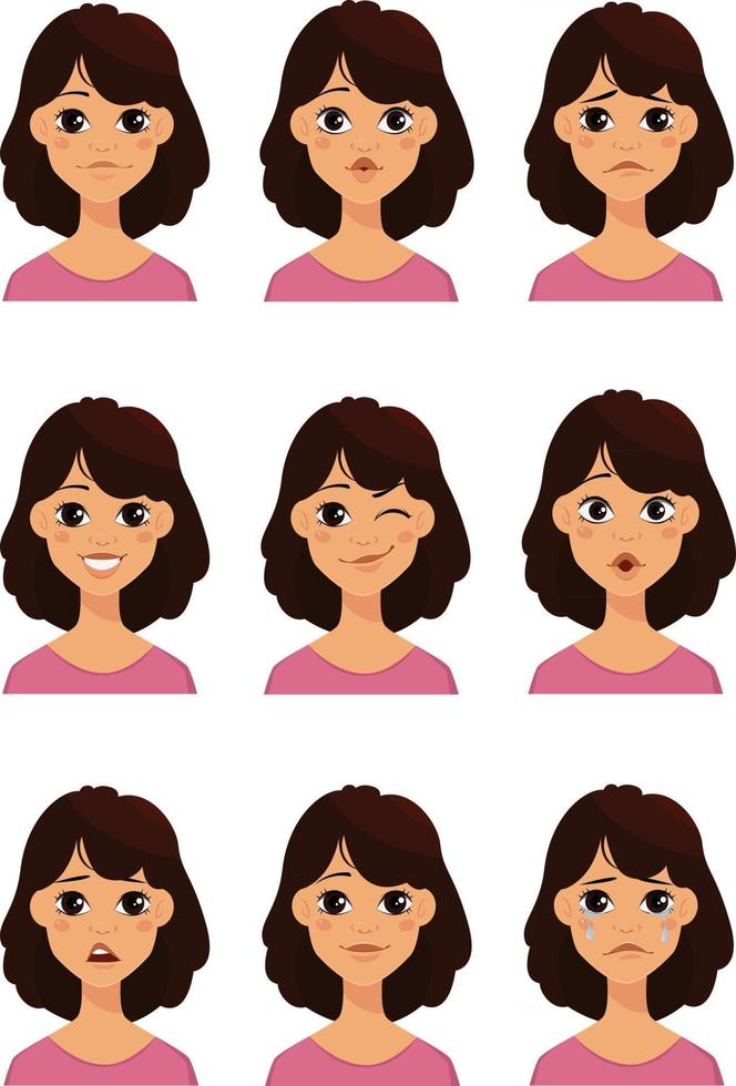 Face expressions of a cute woman vector