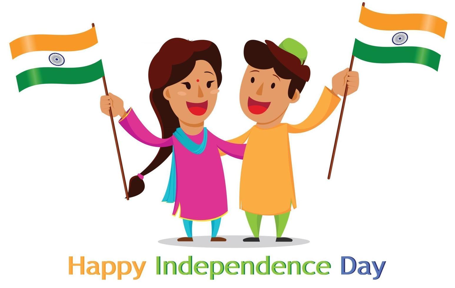 Independence Day in India. Greeting card with funny cartoon characters vector