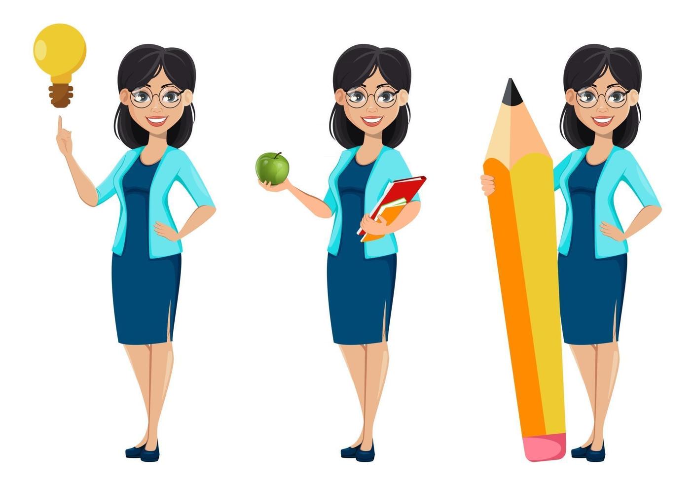 Back to school. Teacher woman cartoon character vector