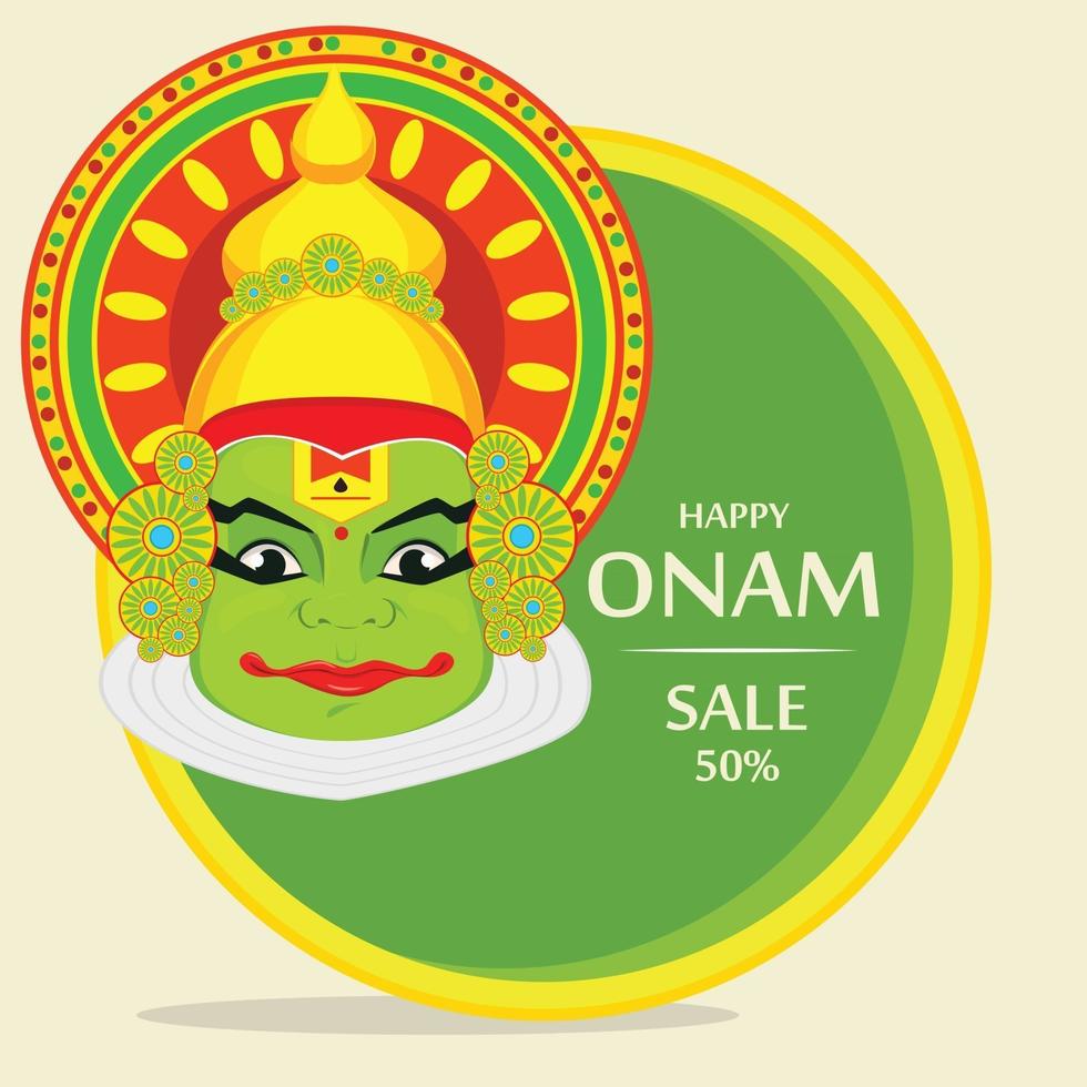 Cara de Kathakali con corona pesada para la celebración del festival de onam. vector