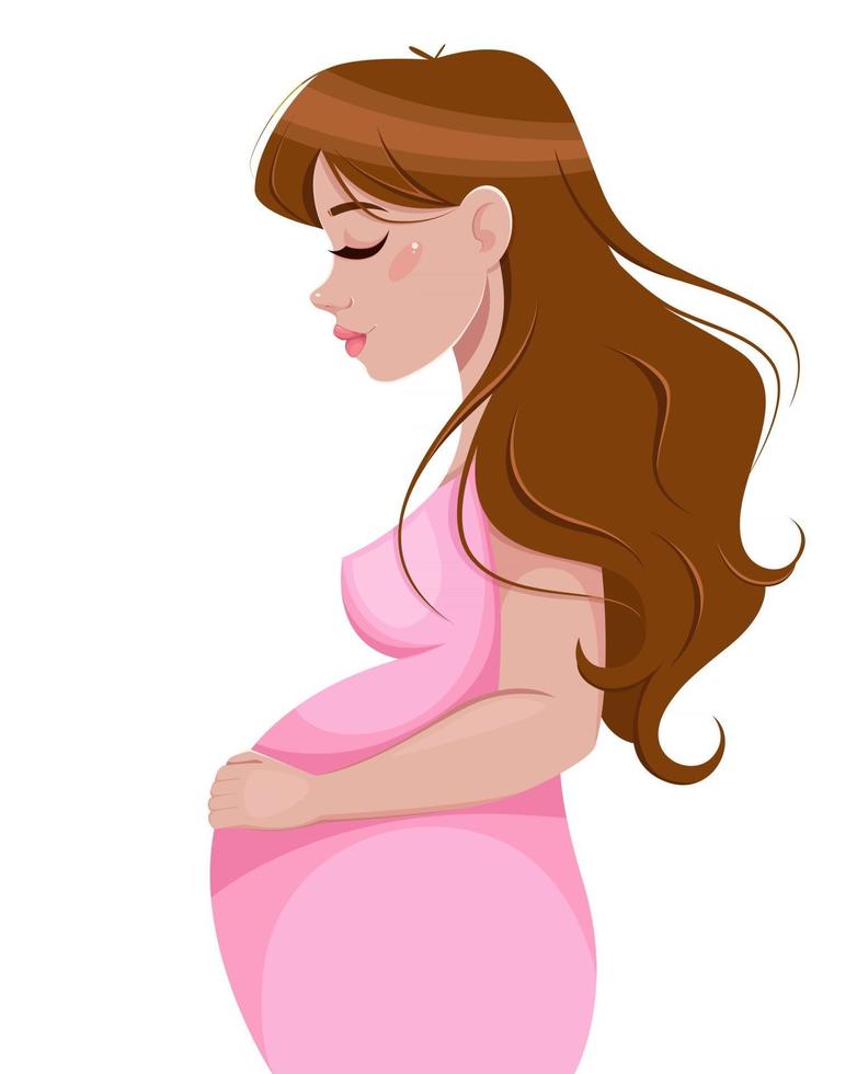 mujer embarazada, personaje de dibujos animados en estilo plano vector
