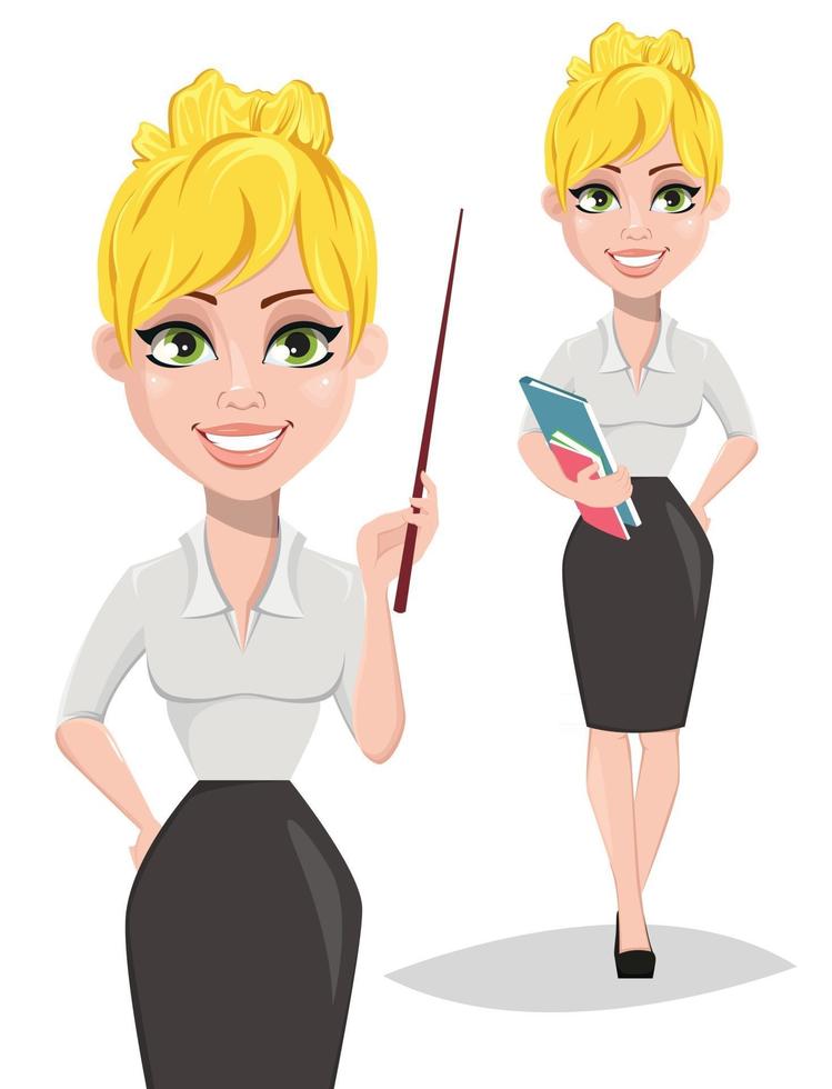 Cheerful female teacher cartoon character vector