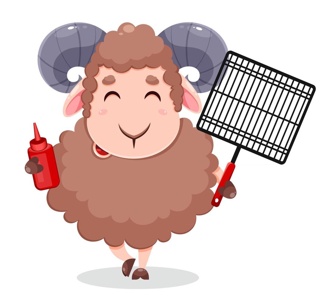 Eid Al Adha Mubarak greeting card. Cartoon sheep vector