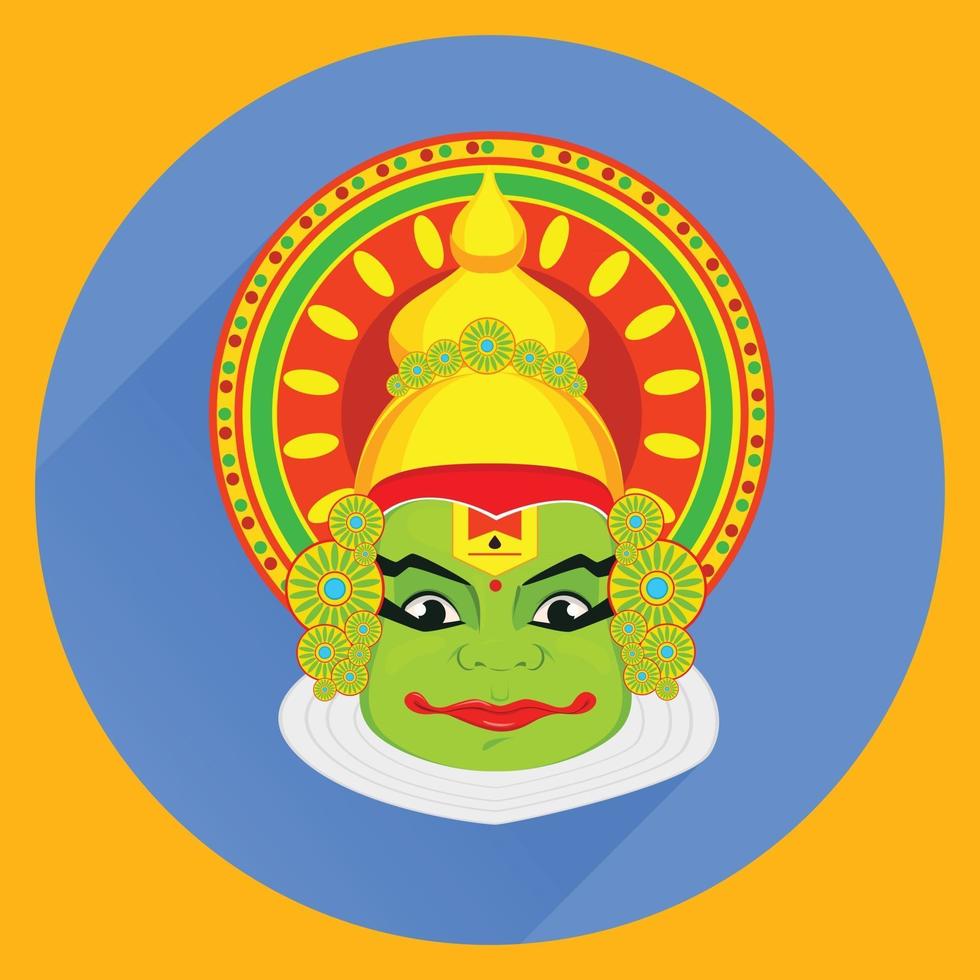 Kathakali face with heavy crown for festival of Onam celebration. vector