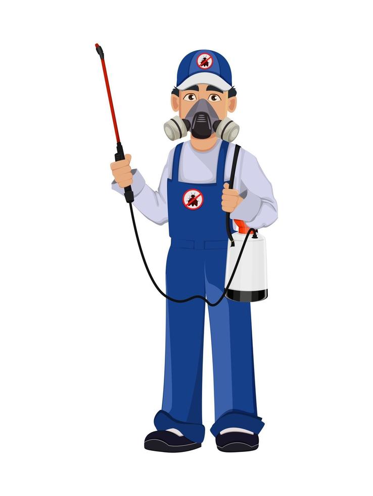 Pest control worker in protective workwear vector