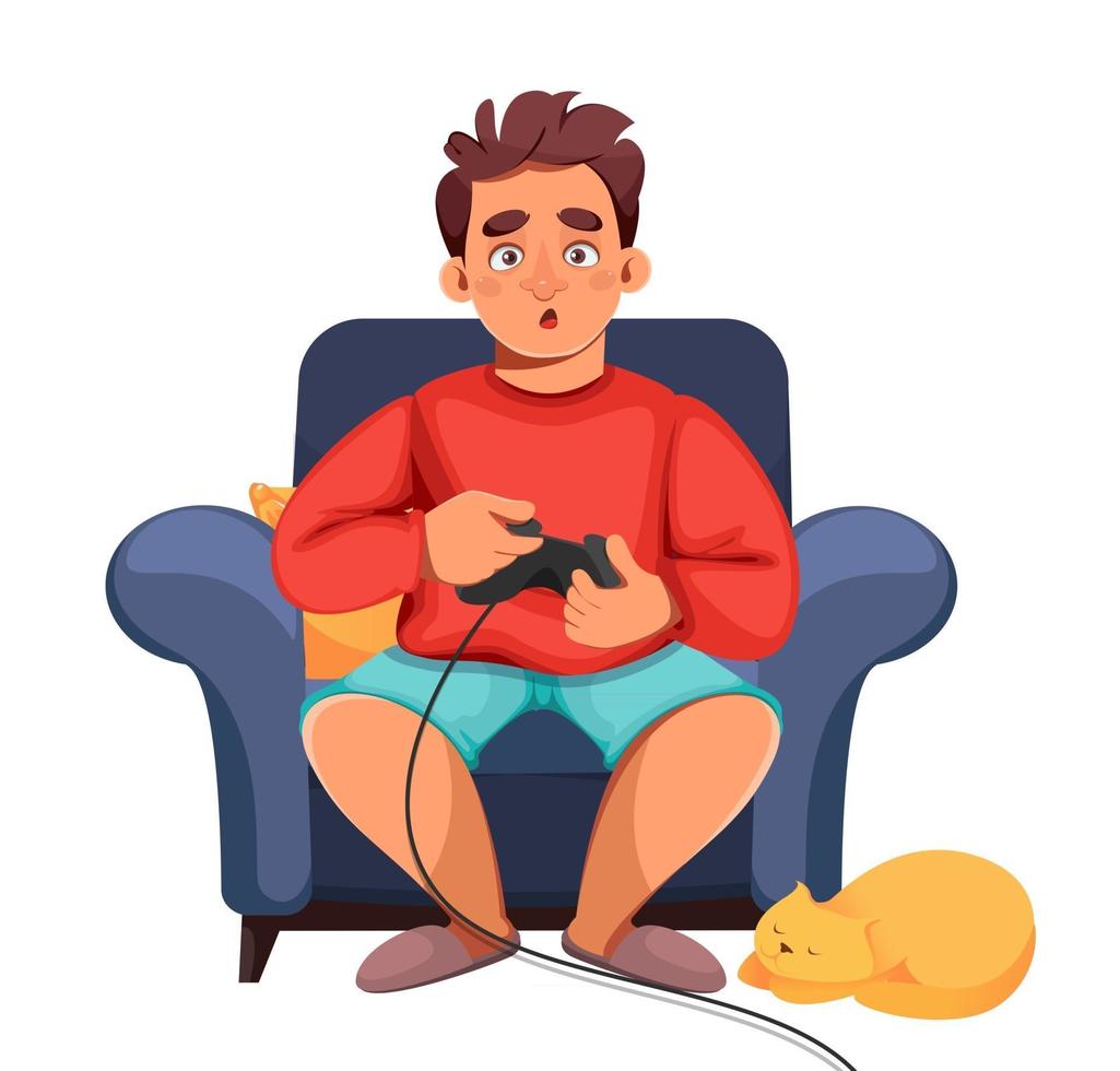 Stay at home concept. Man playing video games vector