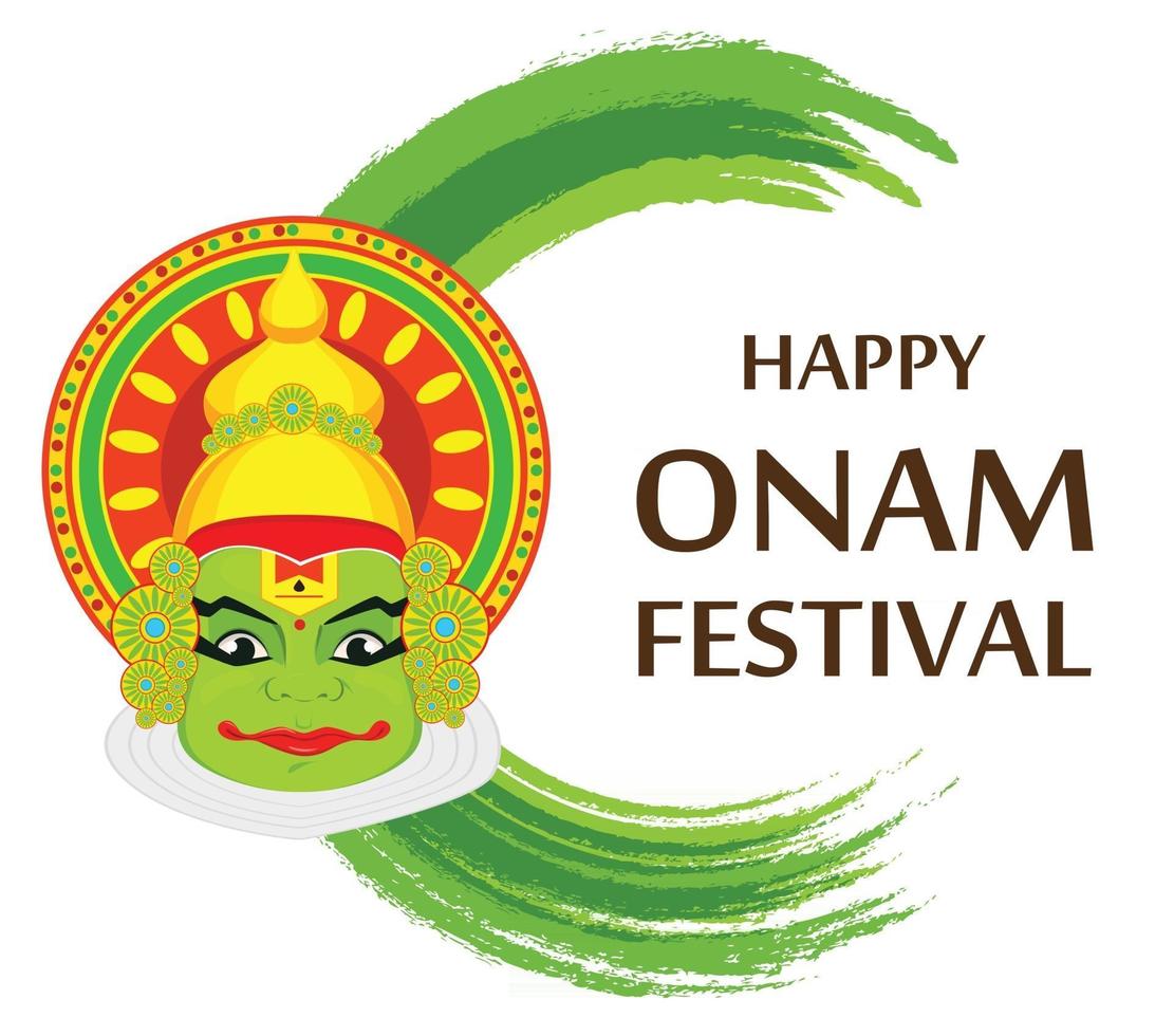 Kathakali face with heavy crown for festival of Onam celebration vector