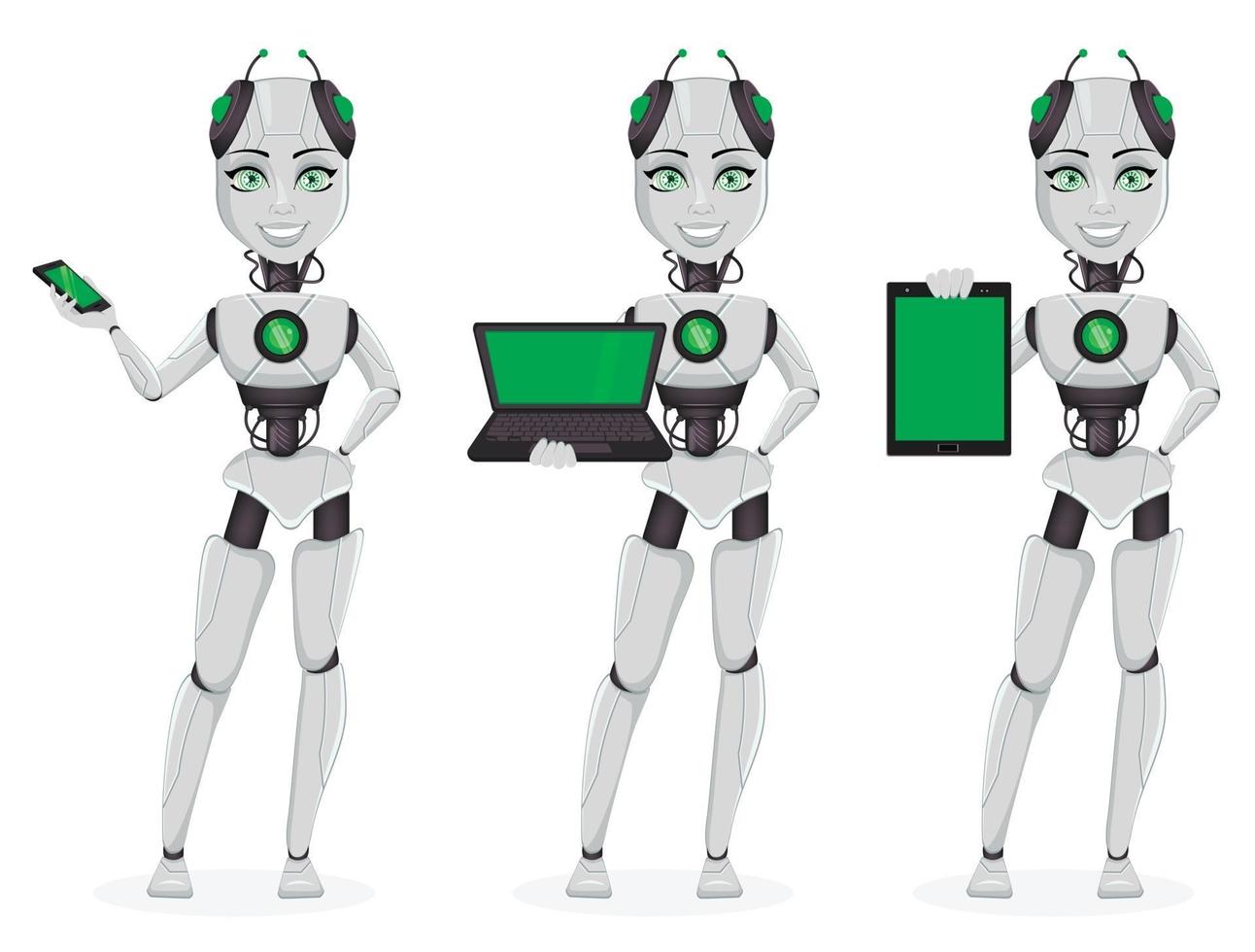 Robot with artificial intelligence, female bot vector