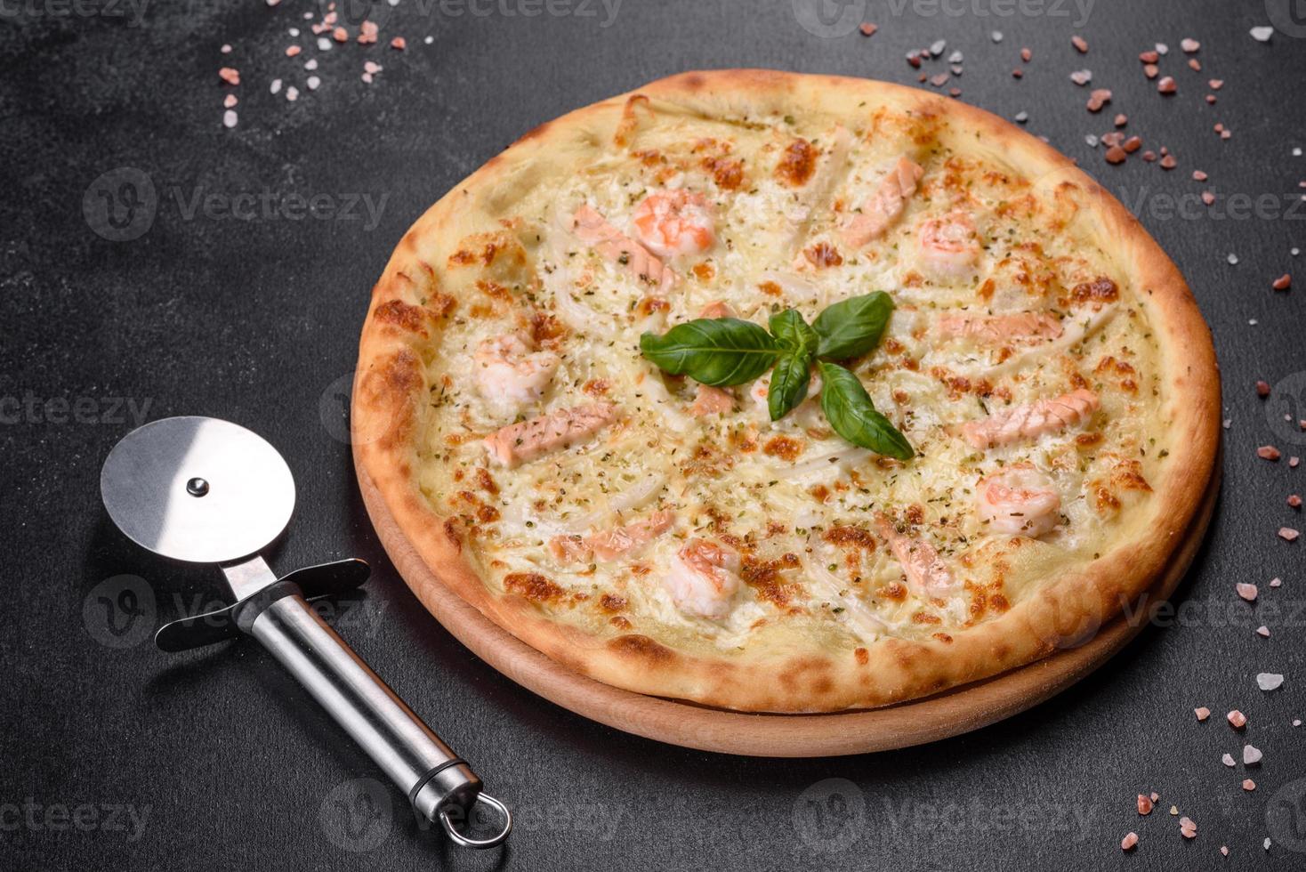 Delicious fresh seafood oven pizza photo