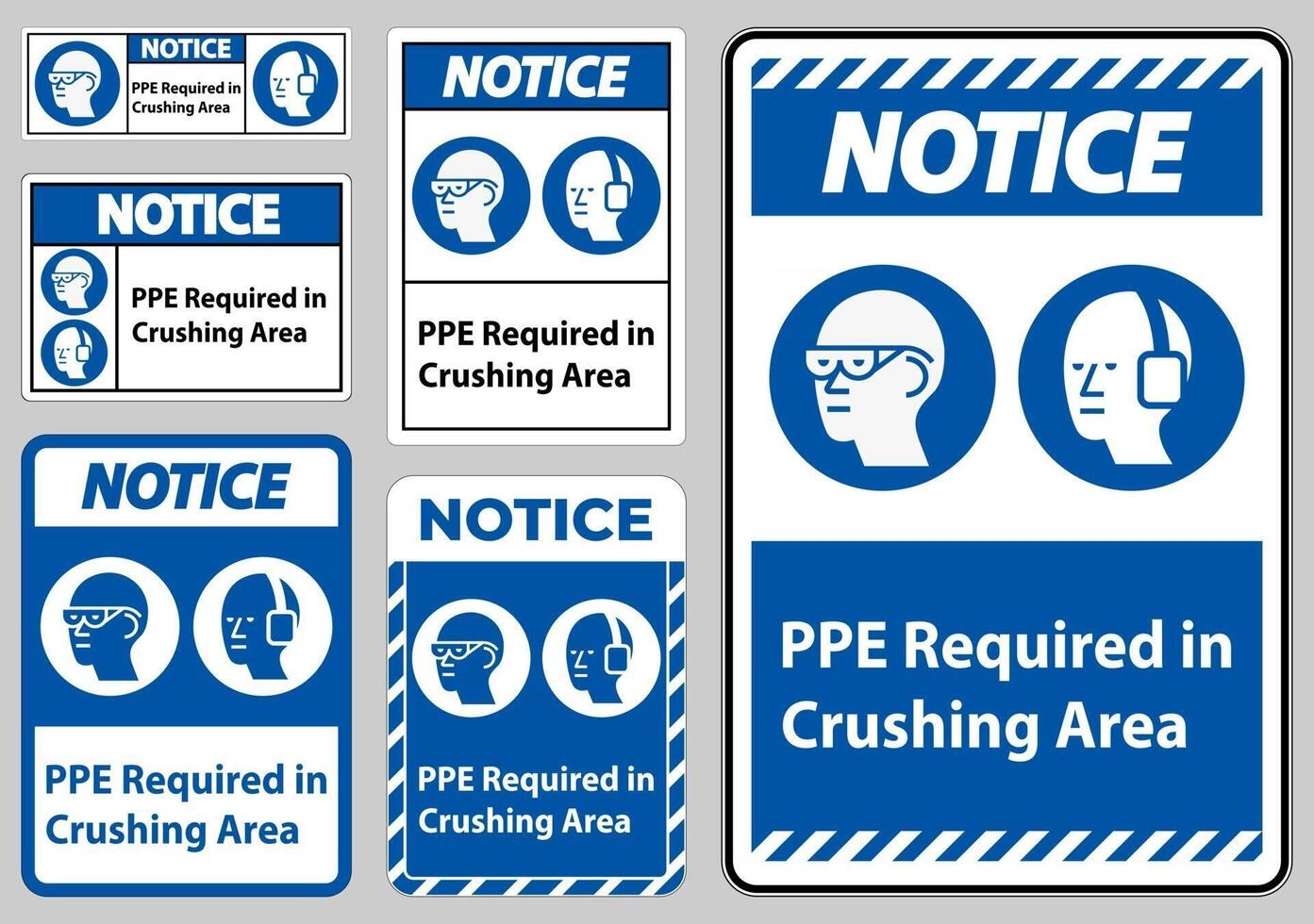 Notice Sign PPE Required In Crushing Area Isolate on White Background vector