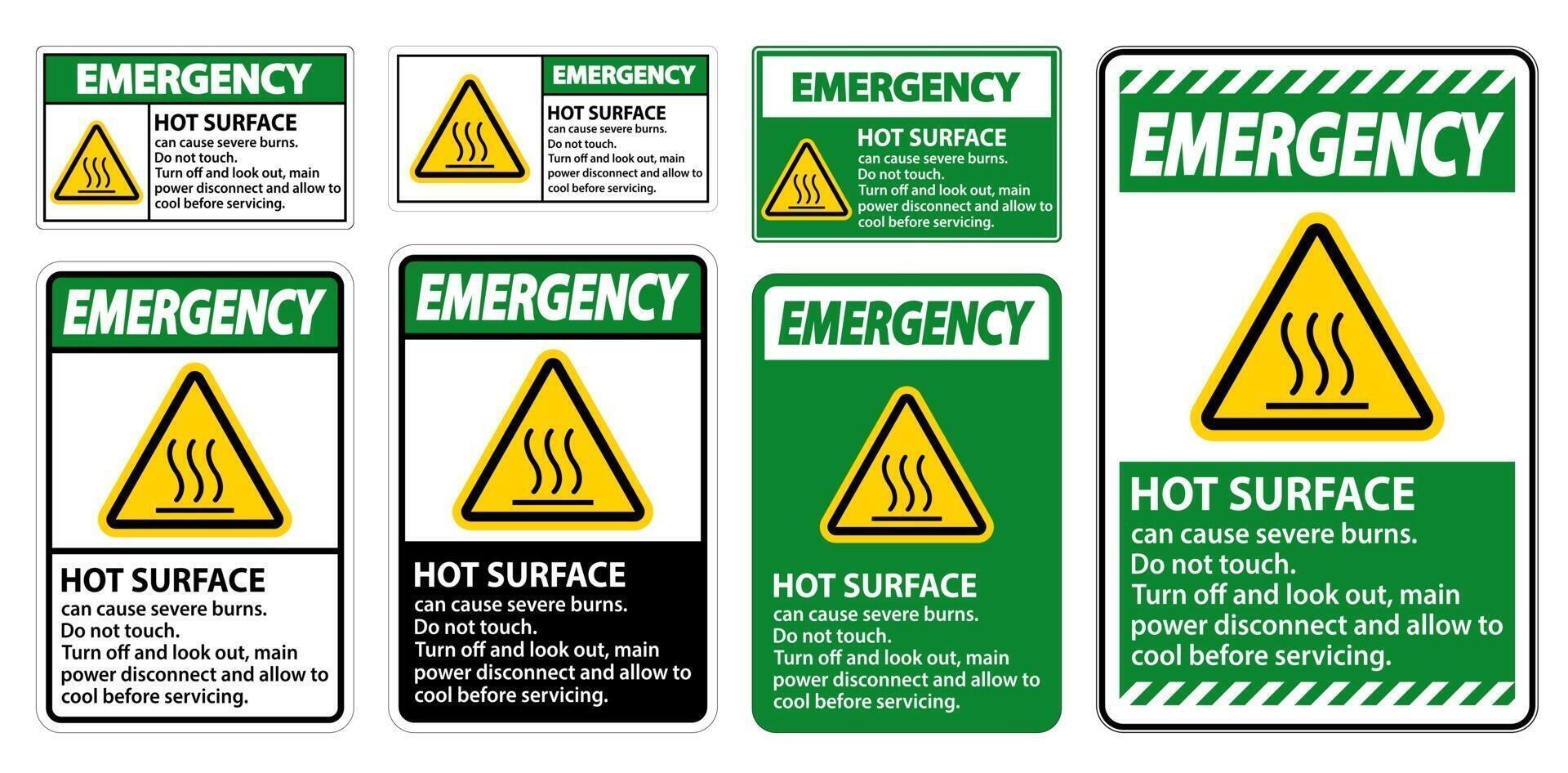 Señal de superficie caliente de emergencia sobre fondo blanco. vector