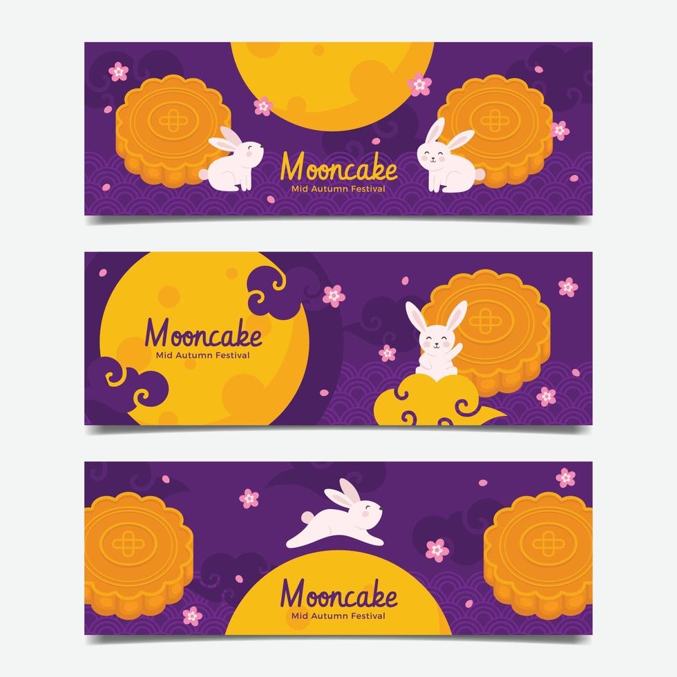 conjunto de banners del festival de medio otoño mooncake vector