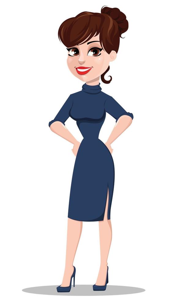 Young cartoon businesswoman. Beautiful lady standing vector