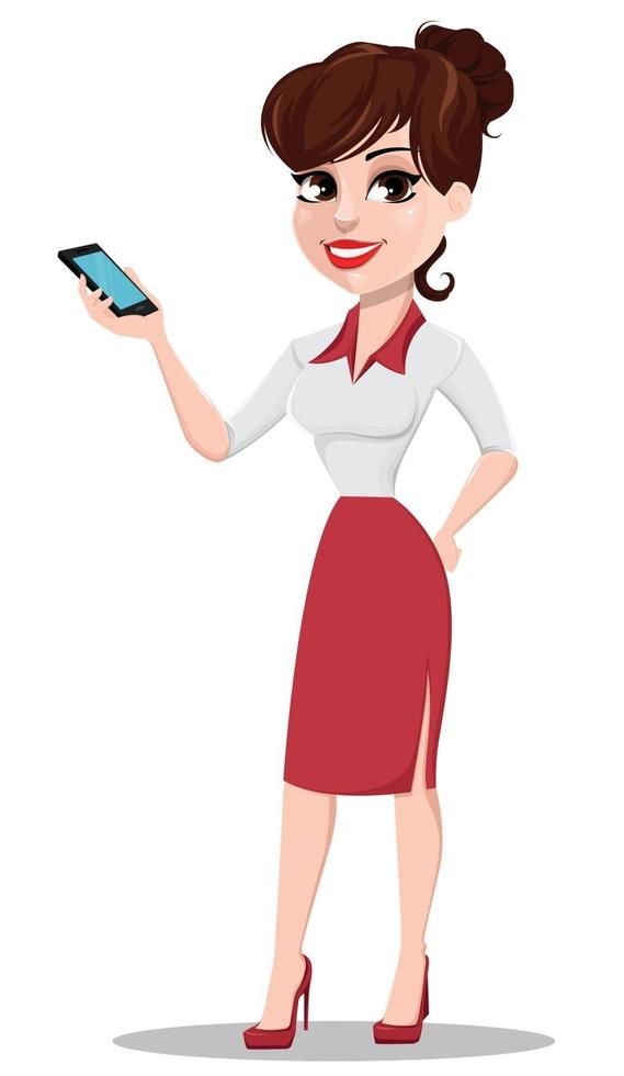 Young cartoon businesswoman. Beautiful lady in red and white vector