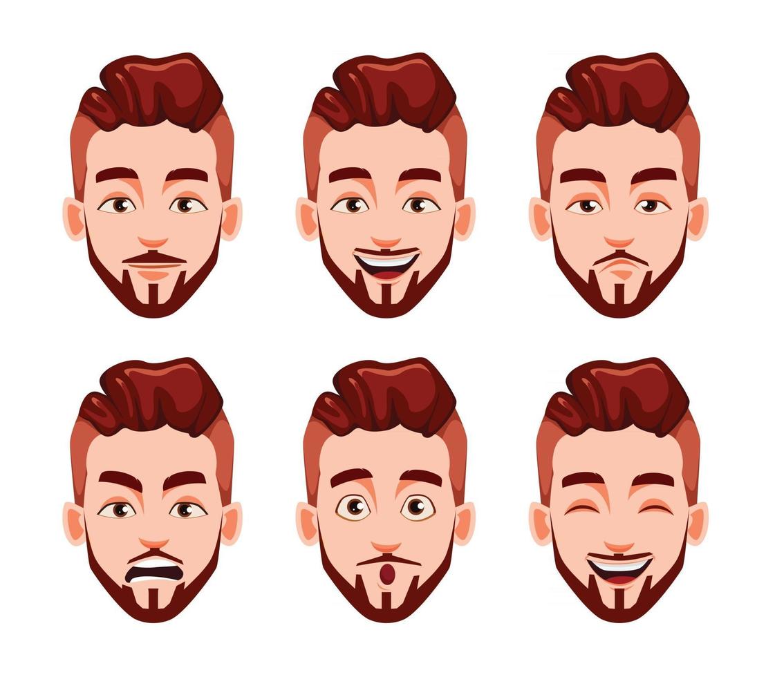 Face expressions of stylish modern young man vector