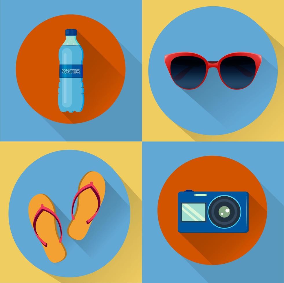 Vacation flat icons. Set of four vector icons