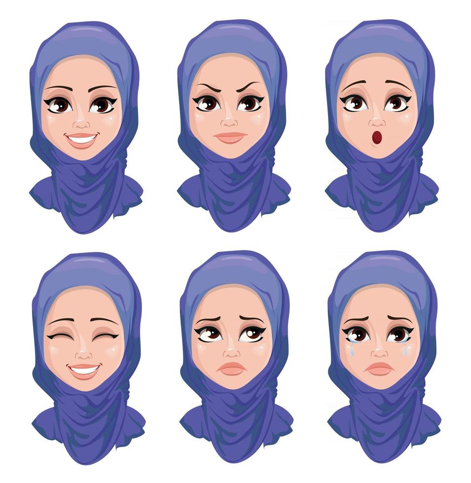 Set of face expressions of Arabic woman vector