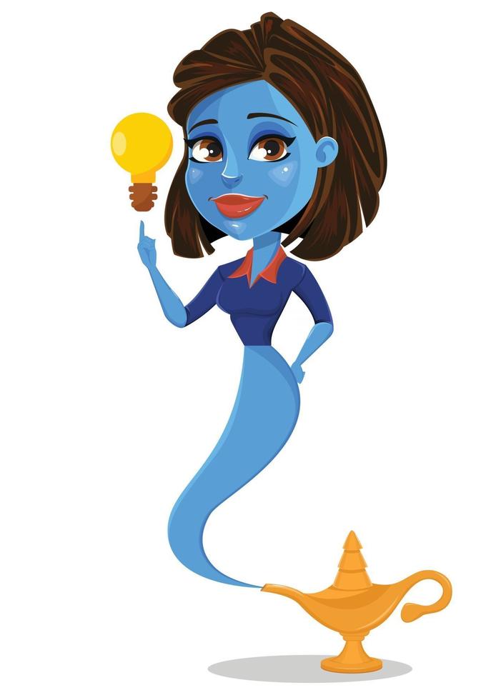 Beautiful businesswoman genie coming out of a magic gold lamp vector