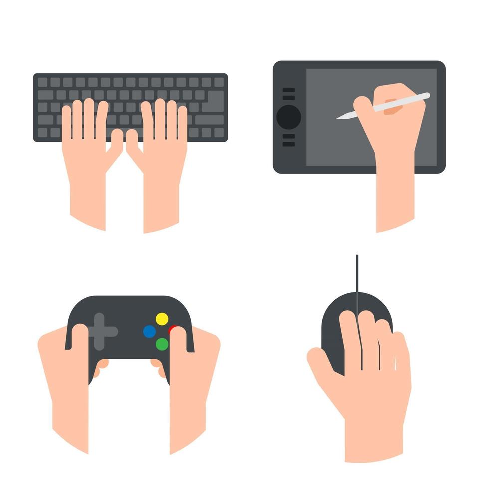 Hand with Computer Devices Icons. Vector illustration