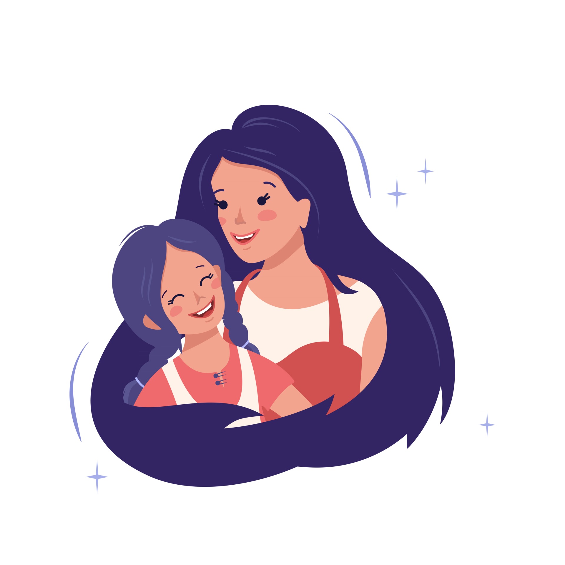 Mom Hugging Daughter In Drawing