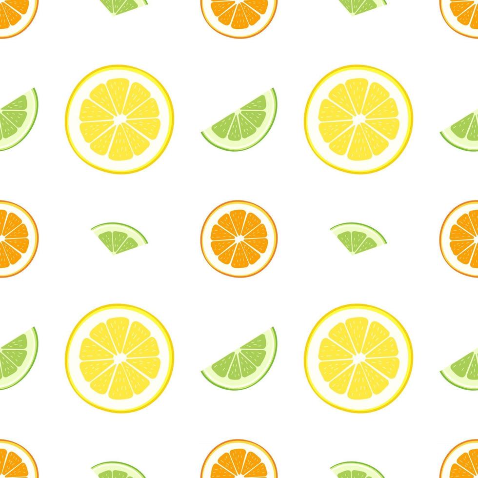 Cute seamless pattern of citrus fruit. Lemon, orange and lime print vector
