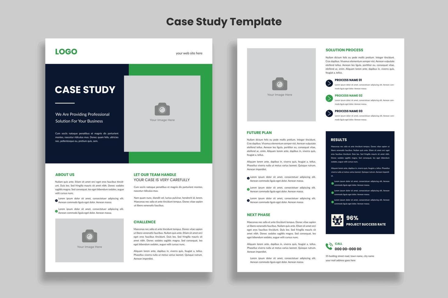 plantilla de estudio de caso, folleto de doble cara, diseño de plantilla de póster vector