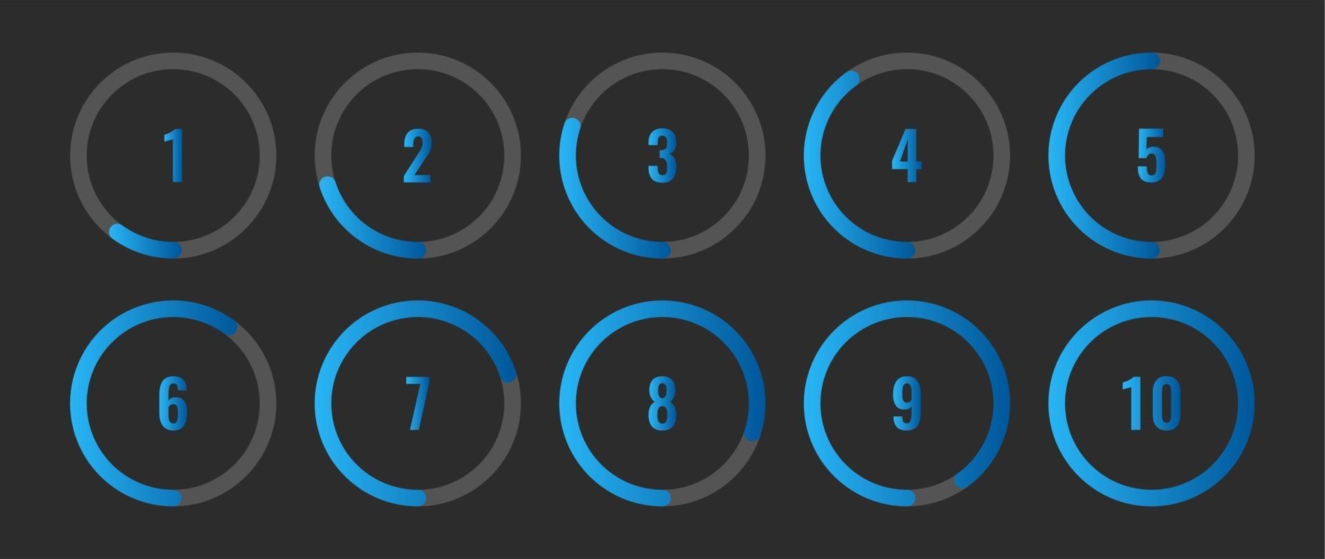 conjunto de diagrama de cuenta regresiva de círculo azul 1-10. infografias estadisticas vector