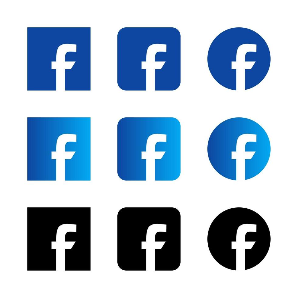 Set of facebook social media logo icons with various style vector