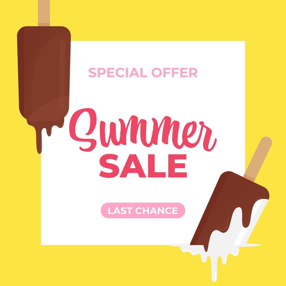 Banner de venta de verano con helado se derrite. ilustración vectorial vector