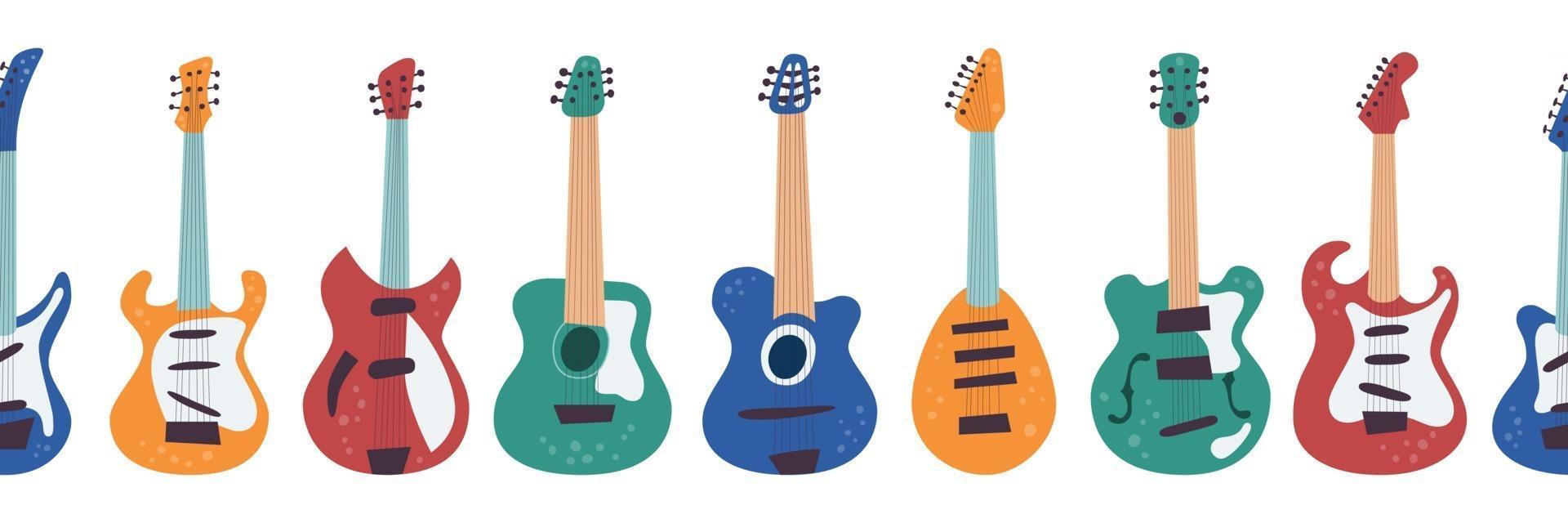 Guitars. Horizontal seamless pattern. Vector illustration