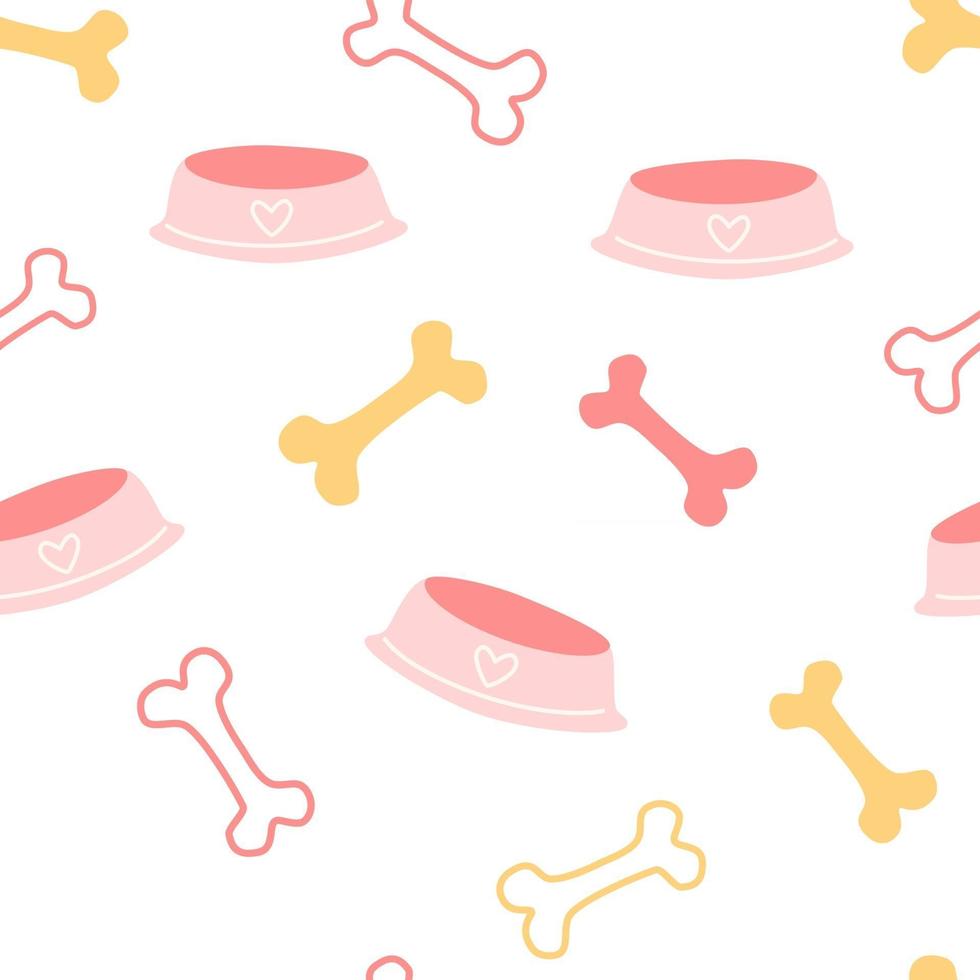 Seamless pattern with dog bones. Colored dog bones and food bowls vector