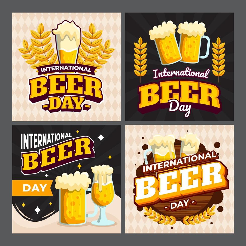 conjunto de tarjetas del día internacional de la cerveza vector