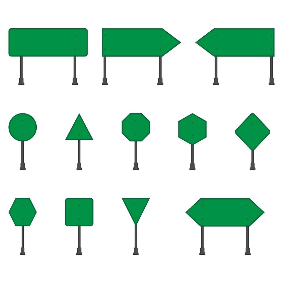 Set of green road signs on white background vector