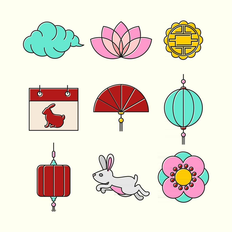 Happy Mid Autumn Festival Icon Set vector