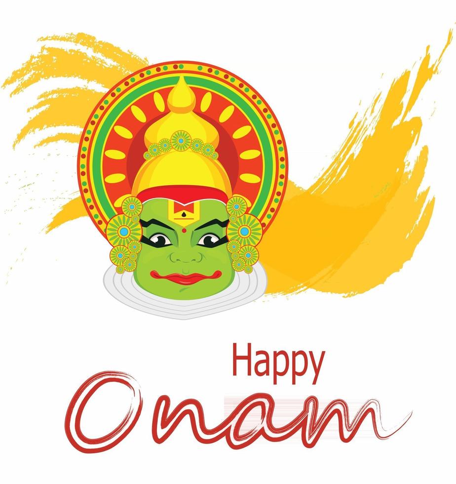 Cara de Kathakali con corona pesada para la celebración del festival de onam. vector