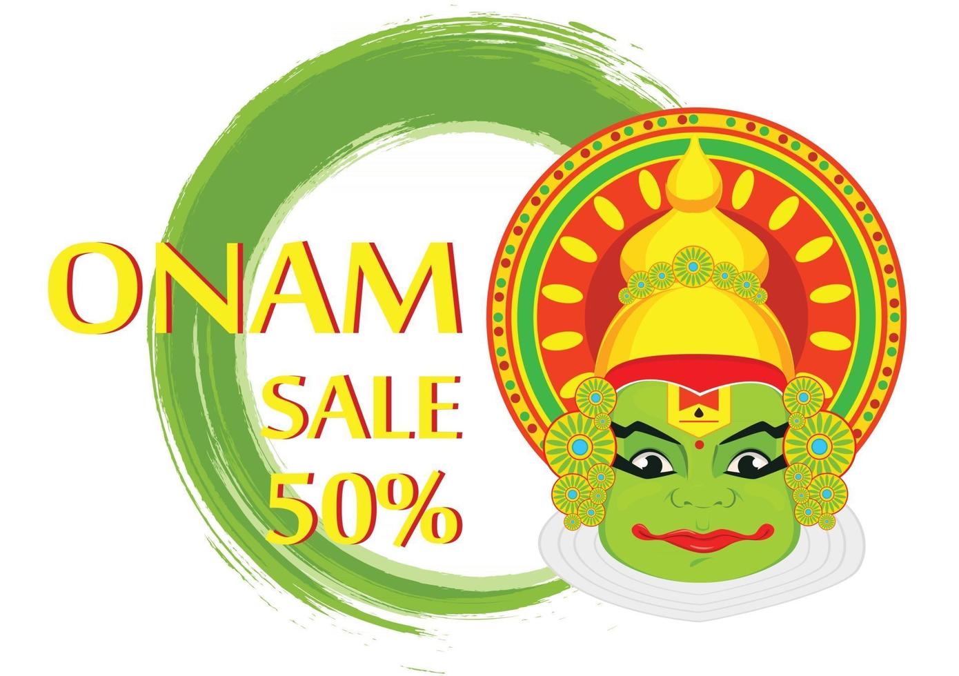 Kathakali face with heavy crown for festival of Onam celebration vector